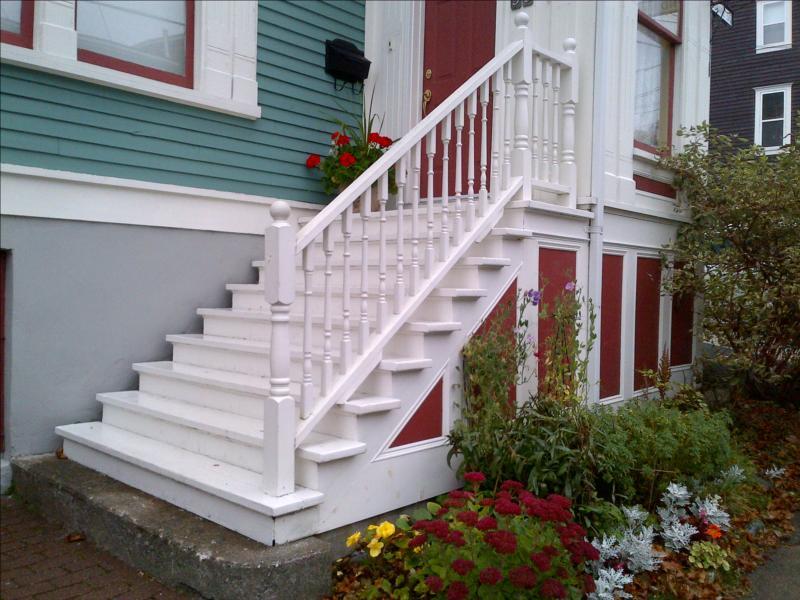 Close up shot of exterior staircase on Heritage area building.