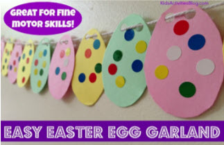 Image of Easter Egg craft hanging on the wall with multiple colours