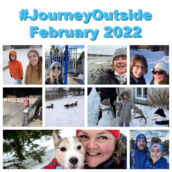 Image is a collage of City staff celebrating winter by going outside on February 2 for Winter Walk Day.