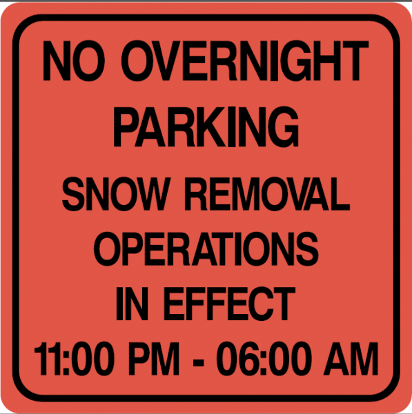No overnight parking snow removal sign