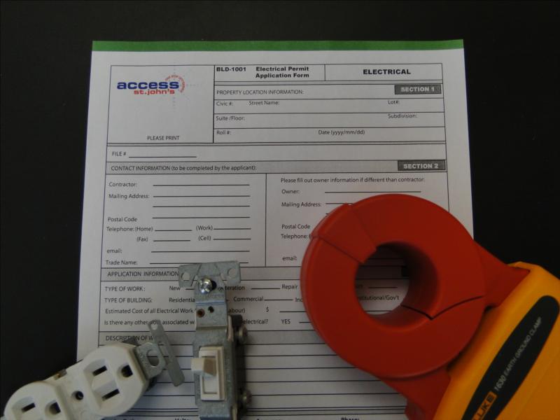 Electrical Application Form together with pieces of electrical equipment 