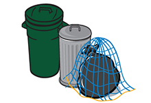 Acceptable garbage coverings are plastic or metal bins with a lid or a net or a blanket completely covering garbage