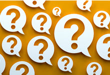yellow background with question marks scattered in white word balloons