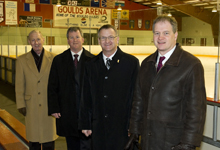 Mayor Dennis O'Keefe; John Buckley, chair, Goulds Arena Association Inc; Senator Fabian Manning; and Keith Hutchings, minister, Innovation, Business and Rural Development at the Goulds Arena. 
