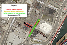 Map of Water Street at Queen Street intersection showing construction area