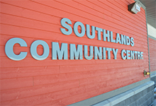 Close up view of the facade signage of the Southlands Community Centre