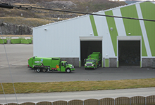 green Curb It recycling trucks entering the Robin Hood Bay Materials Recycling Facility