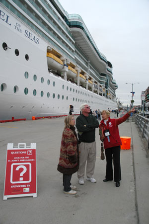 Friendly Ambassadors greating cruise visitors 