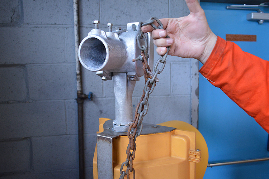 Fixtures are not hung by chains; they are a safety precaution should the mount break.