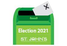 Image of a green mail box with white text that reads 'Election 2021'