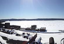 Bay Bulls Big Pond in winter from roof of Treatment Plant