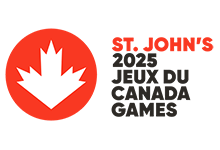 Red and white logo with black and white text that reads 'St. John's 2025 Jeux Du Canada Games'