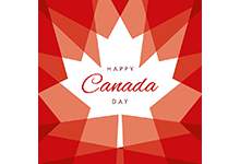 Canada Day Graphic is red and white and shows a maple leaf