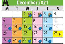Image shows a colourful calendar with a waste collection schedule for Area A
