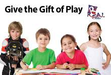 Image of four kids with text above that says 'Give the Gift of Play'