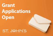 Image is orange with white text that reads 'Grant Applications Open' 