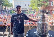 Alex Newhook with the Stanley Cup