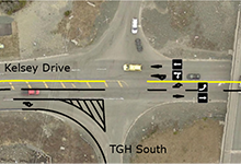 map showing lane changes at Kelsey, Goldstone and Team Gushue Highway
