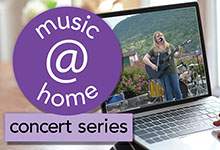 Image of a purple logo for music at home concert series