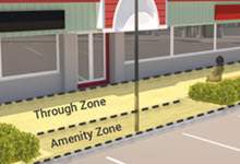 illustration of widened sidewalks with sections marked through zone and amenity zone