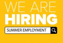 Yellow background with text that reads We Are Hiring Summer Employment