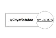username @CityofStJohns for social media with profile picture of the City logo the text St. John's with a line underneath