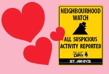 Image of hearts with Neighbourhood Watch sign