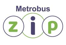 Blue and green text on a white background, the text reads Metrobus ZIP