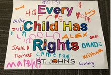image of a colourful poster that says 'every child has rights' 