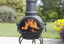 chiminea with fire