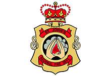logo of the St. John's Regional Fire Department. A yellow crest with a red crown on top and red banners inside the crest which also has a pair of hands cupping together