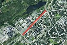 map showing road closure on Prince Philip Drive from Allandale to Clinch
